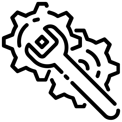 Gears and wrench icon symbolizing control optimization and maintenance.